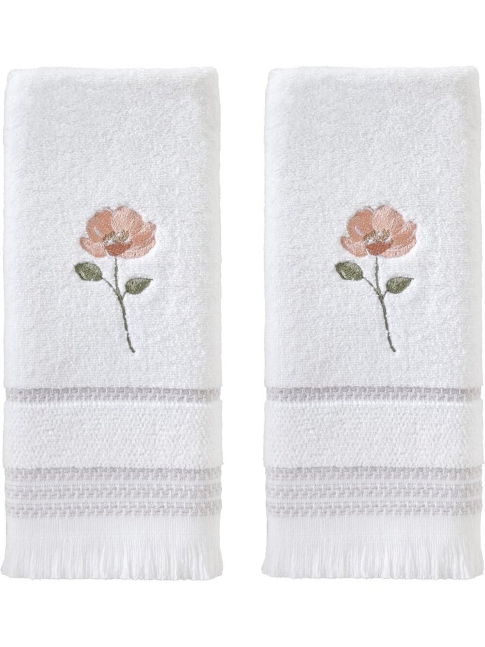 Premium 100% Cotton Floral Hand Towel Set - 2pc, Soft White Bathroom Decor